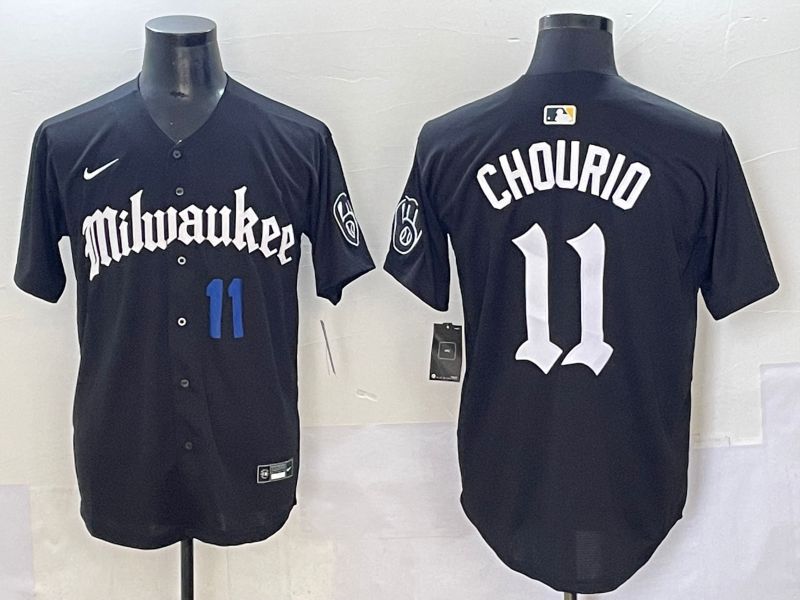 Men 2025 Milwaukee Brewers #11 Chourio Black Five generations Joint Name Nike MLB Jersey style 8
